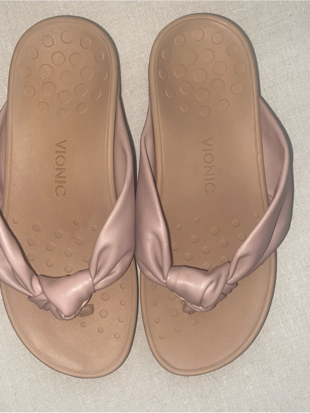 Vionic Rosalind Knotted Thong Platform Wedges Pink Sandals Shoes Women's Size 8